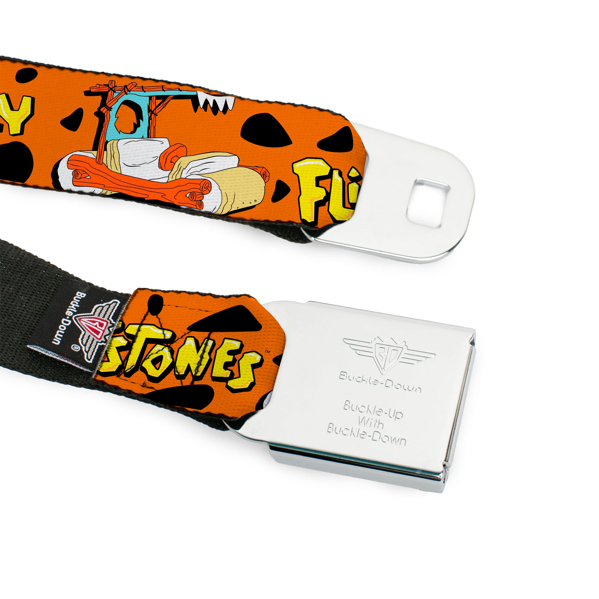 THE FLINTSTONES Logo Full Color Black Yellow Seatbelt Belt - Flintmobile/ECO-FRIENDLY Orange/Black Webbing Seatbelt Belts The Flintstones