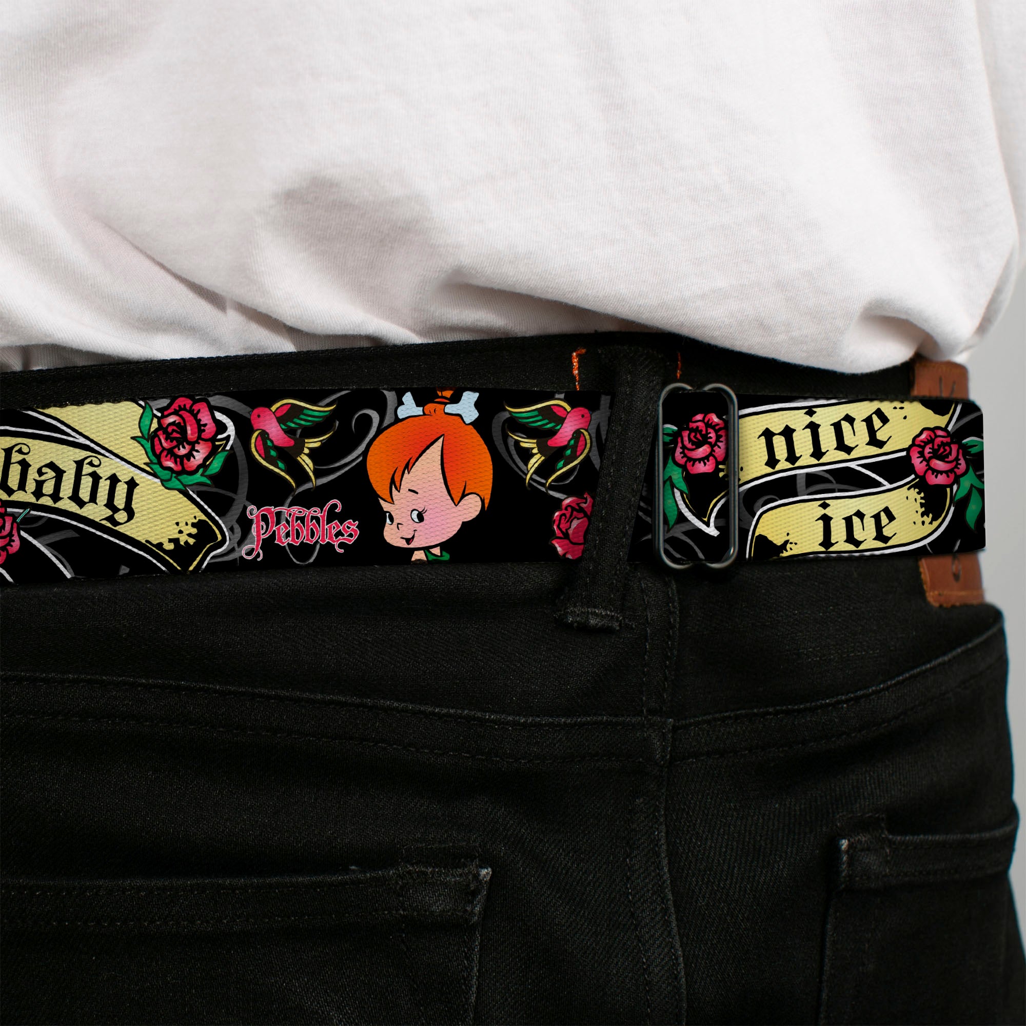 Pebbles Face1 Full Color Black Seatbelt Belt - Pebbles Face/Pose Tattoo Banners NICE ICE BABY Webbing Seatbelt Belts The Flintstones