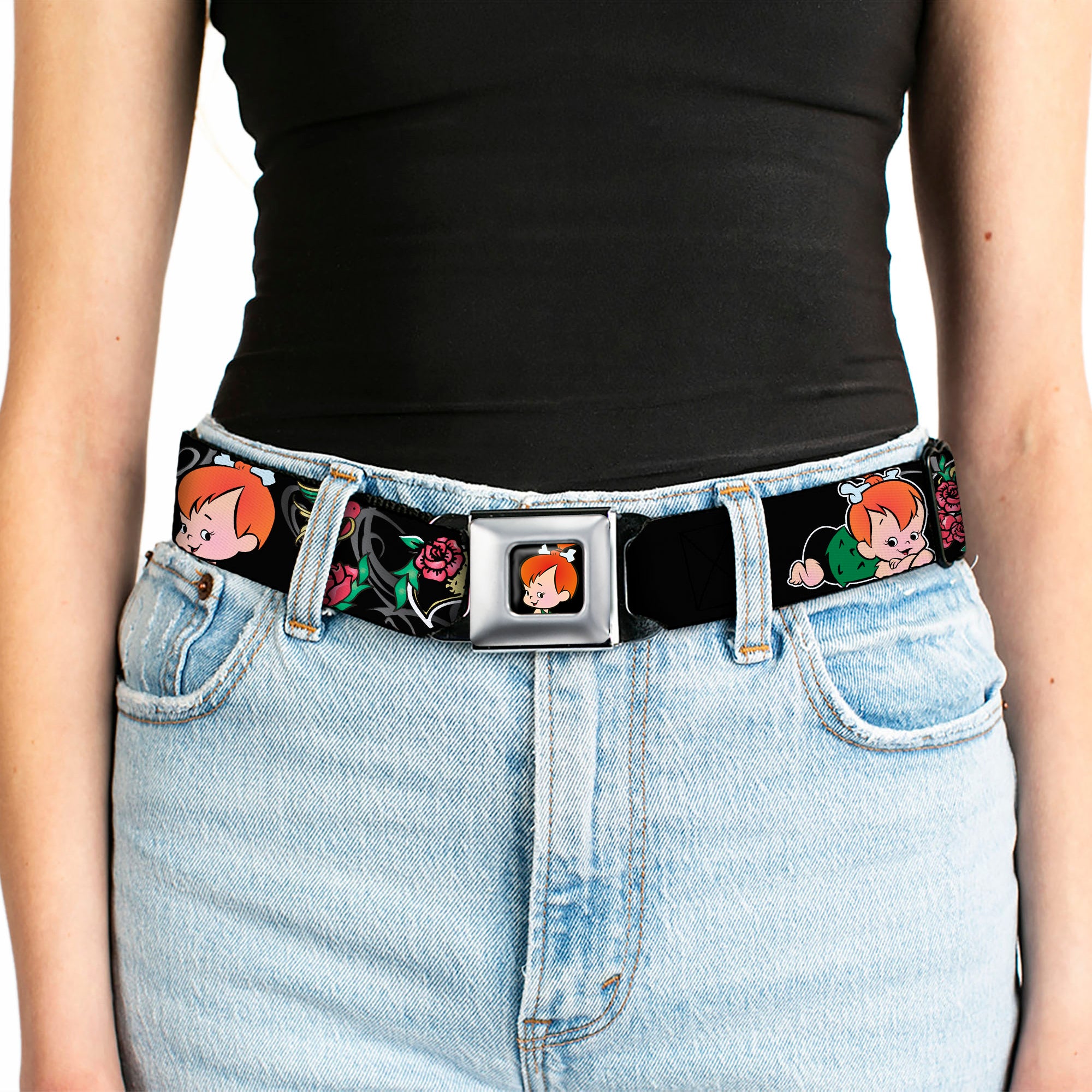 Pebbles Face1 Full Color Black Seatbelt Belt - Pebbles Face/Pose Tattoo Banners NICE ICE BABY Webbing Seatbelt Belts The Flintstones