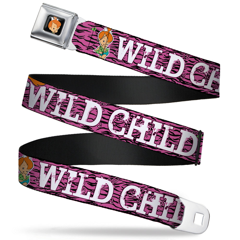 Pebbles Face1 Full Color Black Seatbelt Belt - Pebbles Face/Pose WILD CHILD Pink/Black/White Webbing Seatbelt Belts The Flintstones