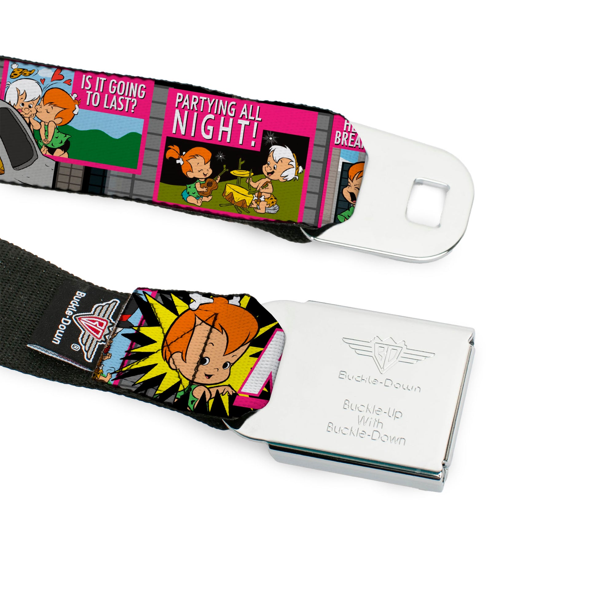 Pebbles Face1 Full Color Black Seatbelt Belt - The Flintstones Tabloid - ROCK! PEBBLES OUT OF CONTROL Webbing Seatbelt Belts The Flintstones