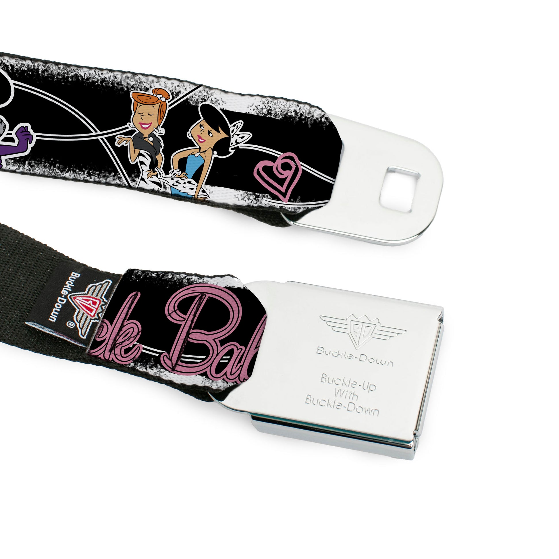 Wilma & Betty Full Color Black Seatbelt Belt - Wilma & Betty Glam Poses BEDROCK BABES Black/Pink Webbing Seatbelt Belts The Flintstones