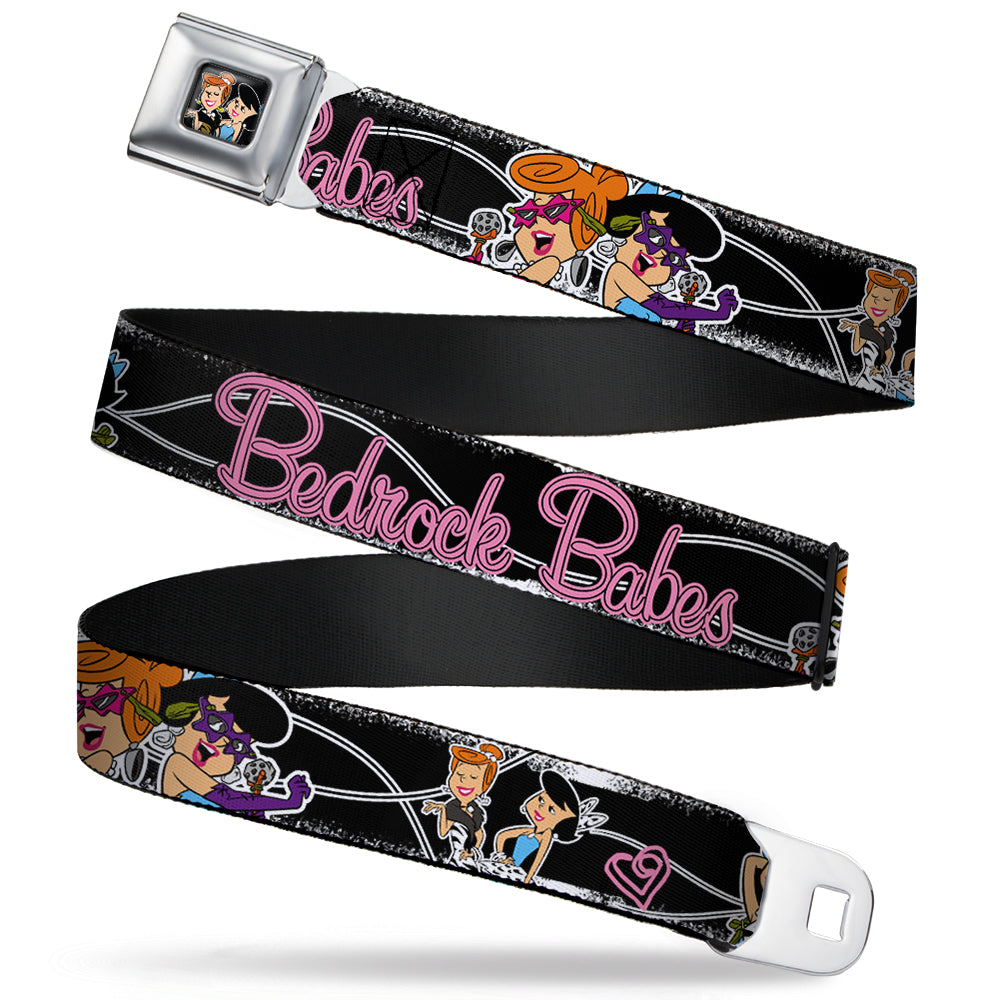 Wilma & Betty Full Color Black Seatbelt Belt - Wilma & Betty Glam Poses BEDROCK BABES Black/Pink Webbing Seatbelt Belts The Flintstones
