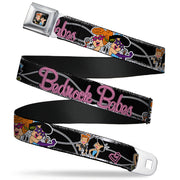 Wilma & Betty Full Color Black Seatbelt Belt - Wilma & Betty Glam Poses BEDROCK BABES Black/Pink Webbing Seatbelt Belts The Flintstones