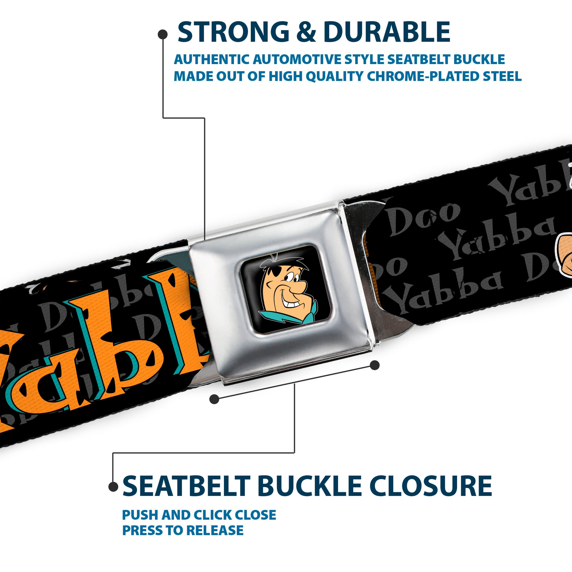 Fred Face Full Color Black Seatbelt Belt - Fred Face/Pose YABBA DABBA DOO Black/Gray/Orange Webbing Seatbelt Belts The Flintstones