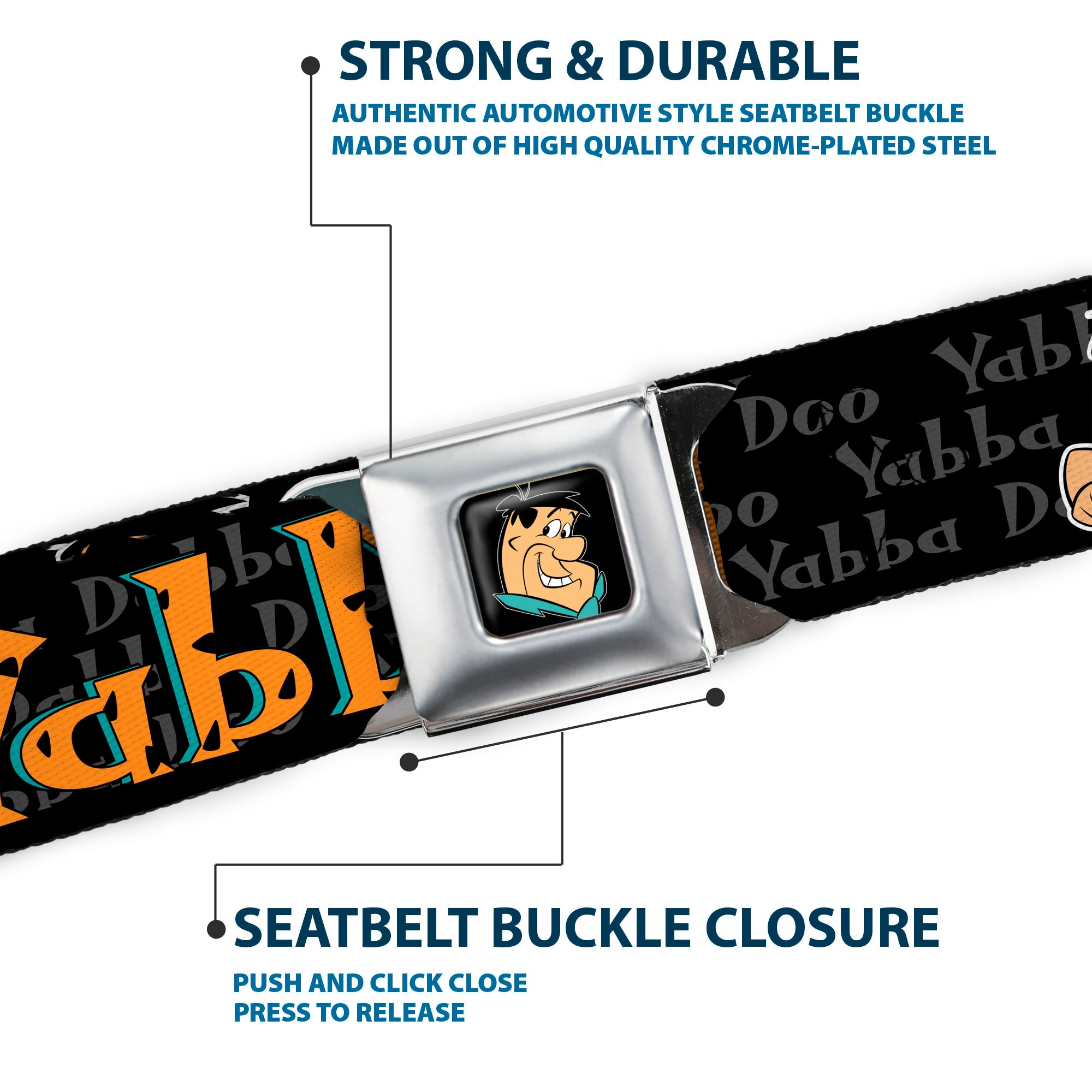 Fred Face Full Color Black Seatbelt Belt - Fred Face/Pose YABBA DABBA DOO Black/Gray/Orange Webbing Seatbelt Belts The Flintstones