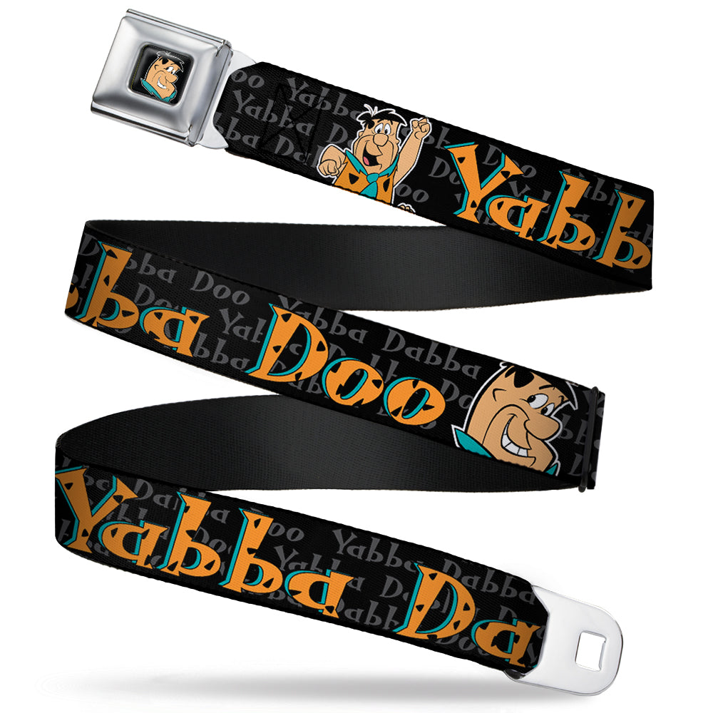 Fred Face Full Color Black Seatbelt Belt - Fred Face/Pose YABBA DABBA DOO Black/Gray/Orange Webbing Seatbelt Belts The Flintstones