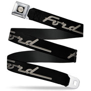 Ford F-100 Logo Full Color Black Tans Seatbelt Belt - FORD F-100 Script Black/Tan-Gray Webbing Seatbelt Belts Ford