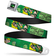 GREEN ARROW Logo Full Color Black Green Seatbelt Belt - GREEN ARROW Poses WHAT CAN ONE MAN DO? Greens/Black Webbing Seatbelt Belts DC Comics