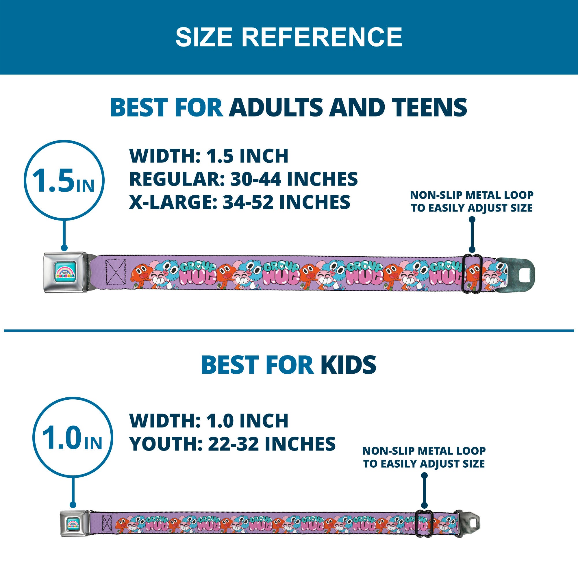 THE AMAZING WORLD GUMBALL Title Logo Full Color Blue Seatbelt Belt - The Amazing World of Gumball GROUP HUG Characters Pose Laveneder Webbing Seatbelt Belts The Amazing World of Gumball