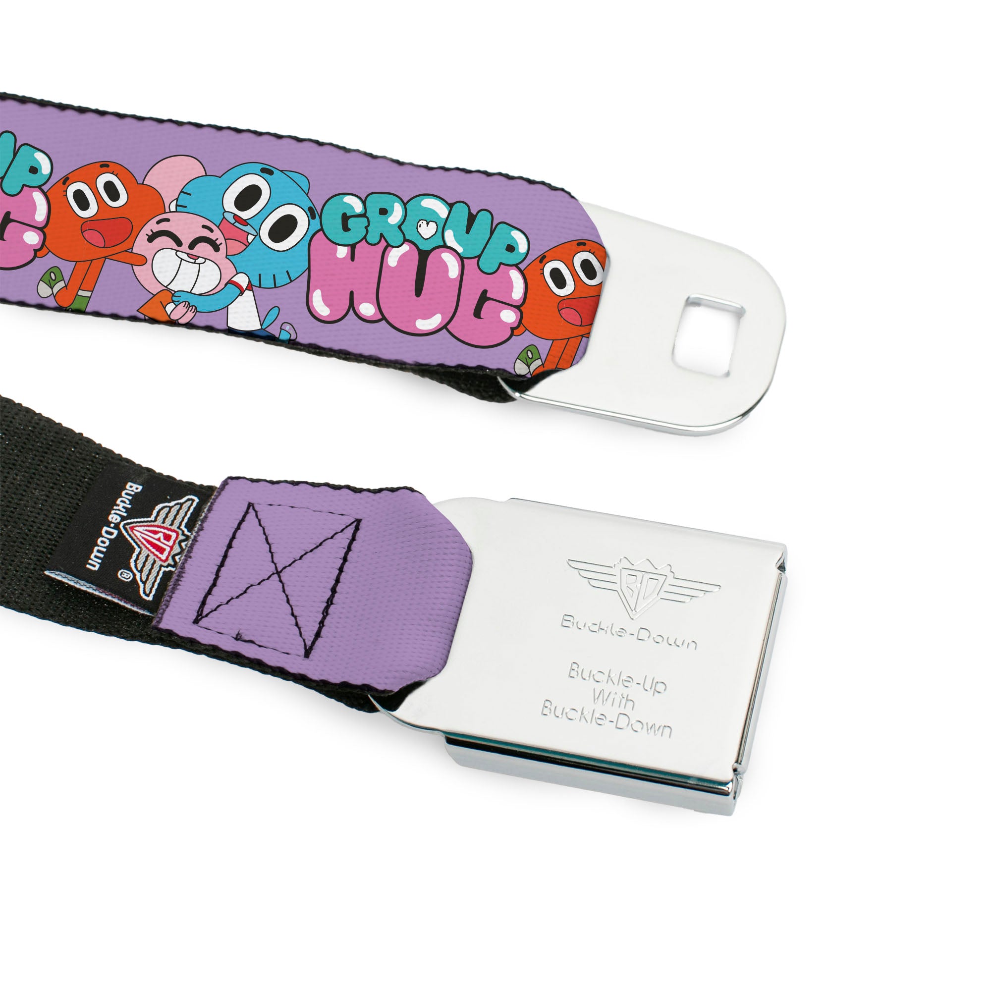 THE AMAZING WORLD GUMBALL Title Logo Full Color Blue Seatbelt Belt - The Amazing World of Gumball GROUP HUG Characters Pose Laveneder Webbing Seatbelt Belts The Amazing World of Gumball
