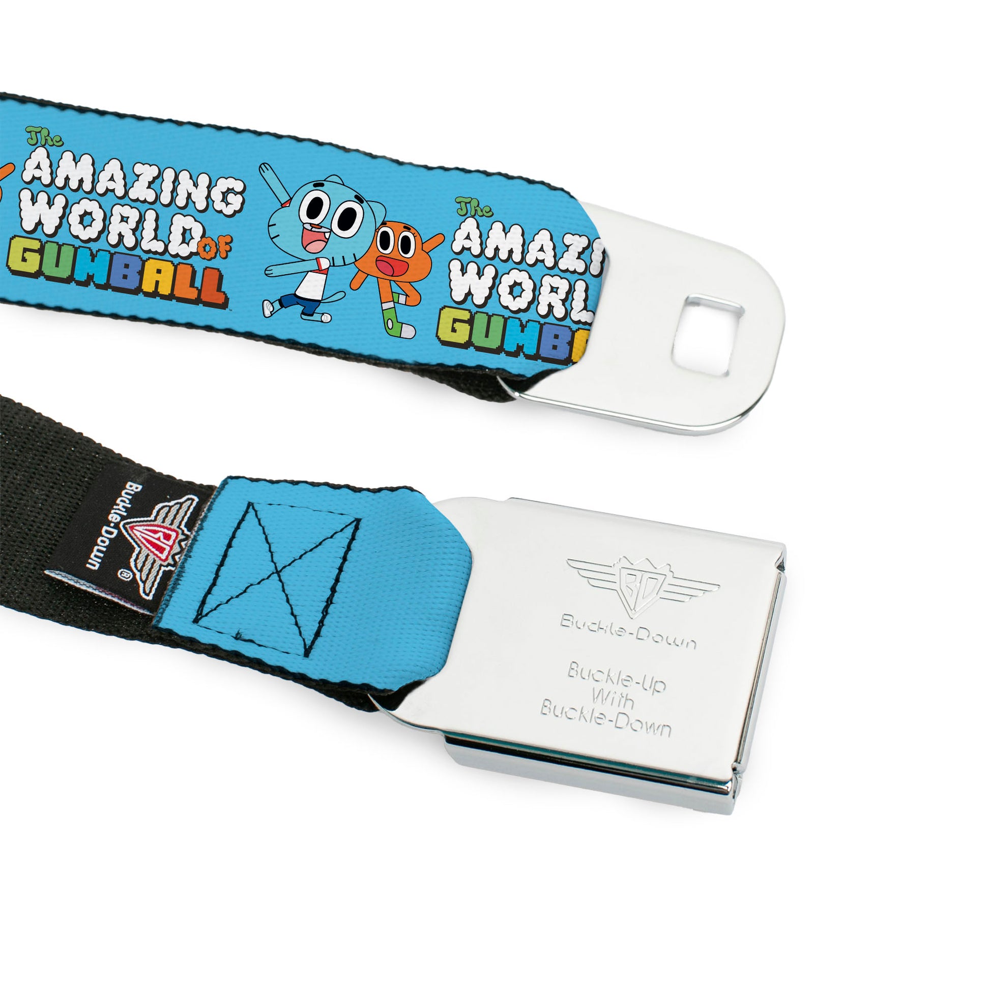 THE AMAZING WORLD GUMBALL Title Logo Full Color Blue Seatbelt Belt - THE AMAZING WORLD OF GUMBALL Title Logo and Pose with Darwin Blue Webbing Seatbelt Belts The Amazing World of Gumball