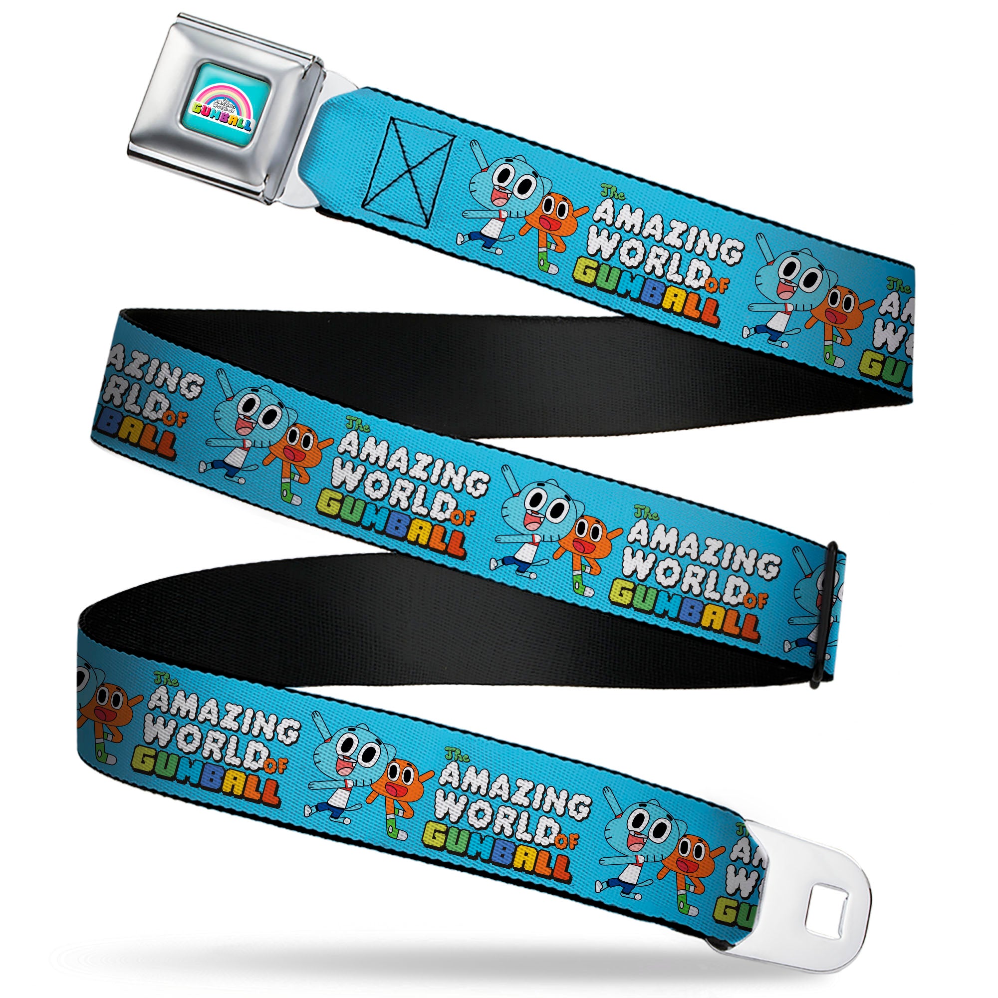 THE AMAZING WORLD GUMBALL Title Logo Full Color Blue Seatbelt Belt - THE AMAZING WORLD OF GUMBALL Title Logo and Pose with Darwin Blue Webbing Seatbelt Belts The Amazing World of Gumball