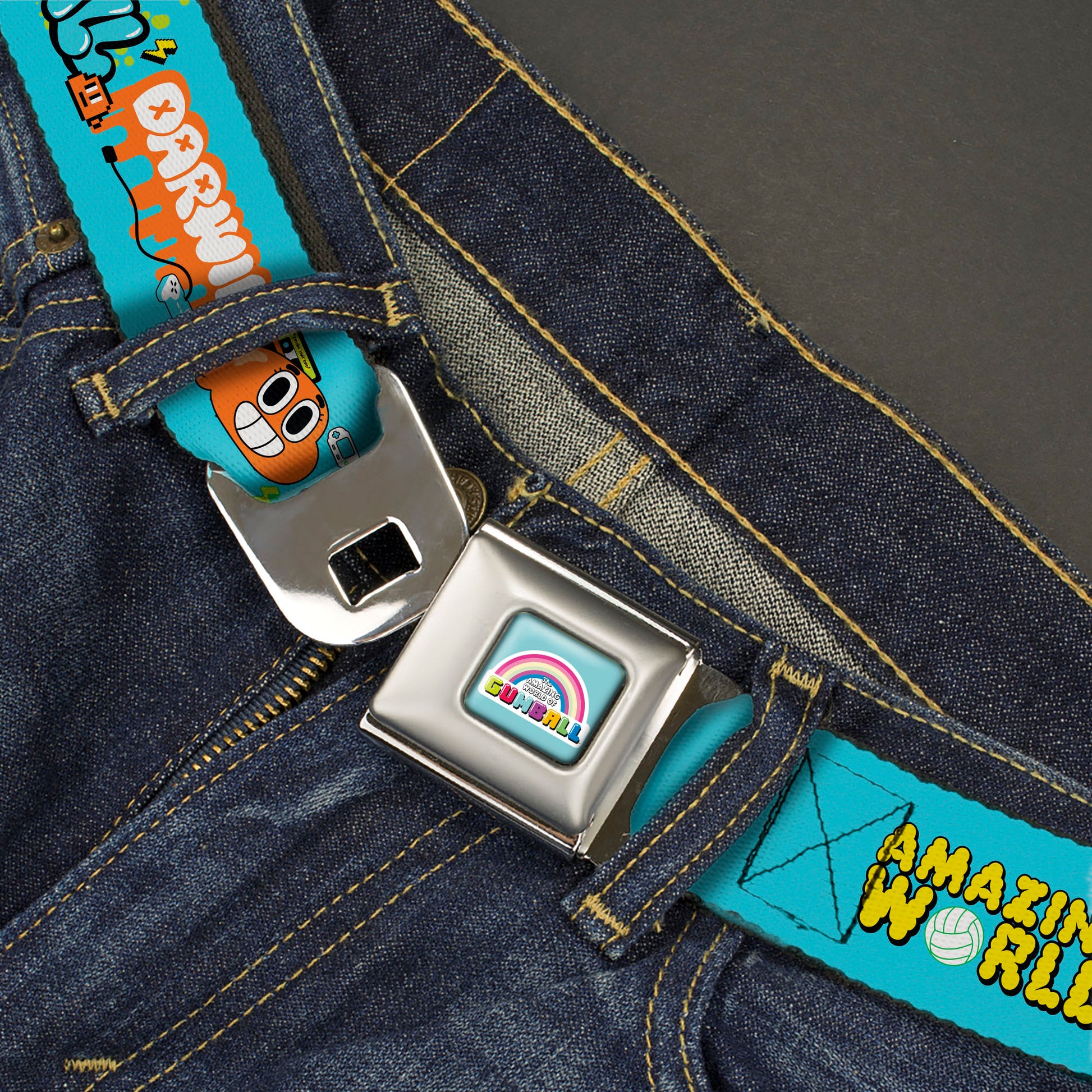 THE AMAZING WORLD GUMBALL Title Logo Full Color Blue Seatbelt Belt - THE AMAZING WORLD GUMBALL and DARWIN Icons Blue Webbing Seatbelt Belts The Amazing World of Gumball