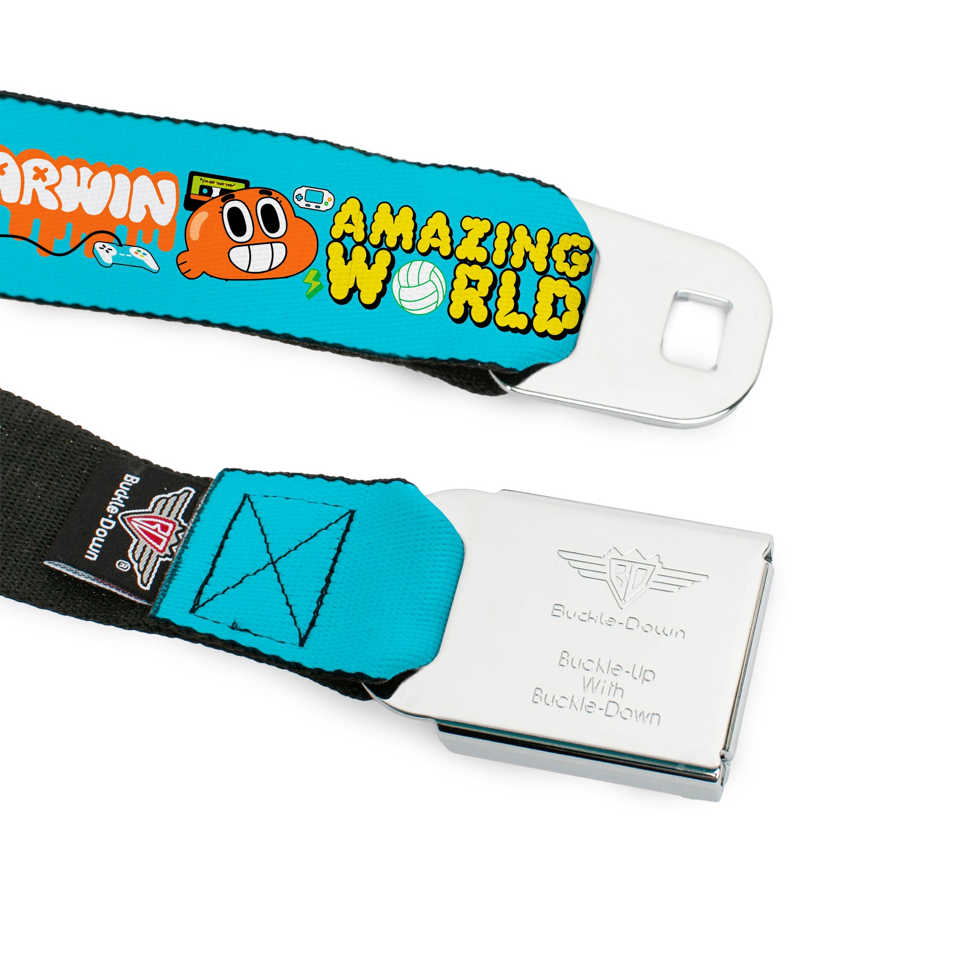 THE AMAZING WORLD GUMBALL Title Logo Full Color Blue Seatbelt Belt - THE AMAZING WORLD GUMBALL and DARWIN Icons Blue Webbing Seatbelt Belts The Amazing World of Gumball
