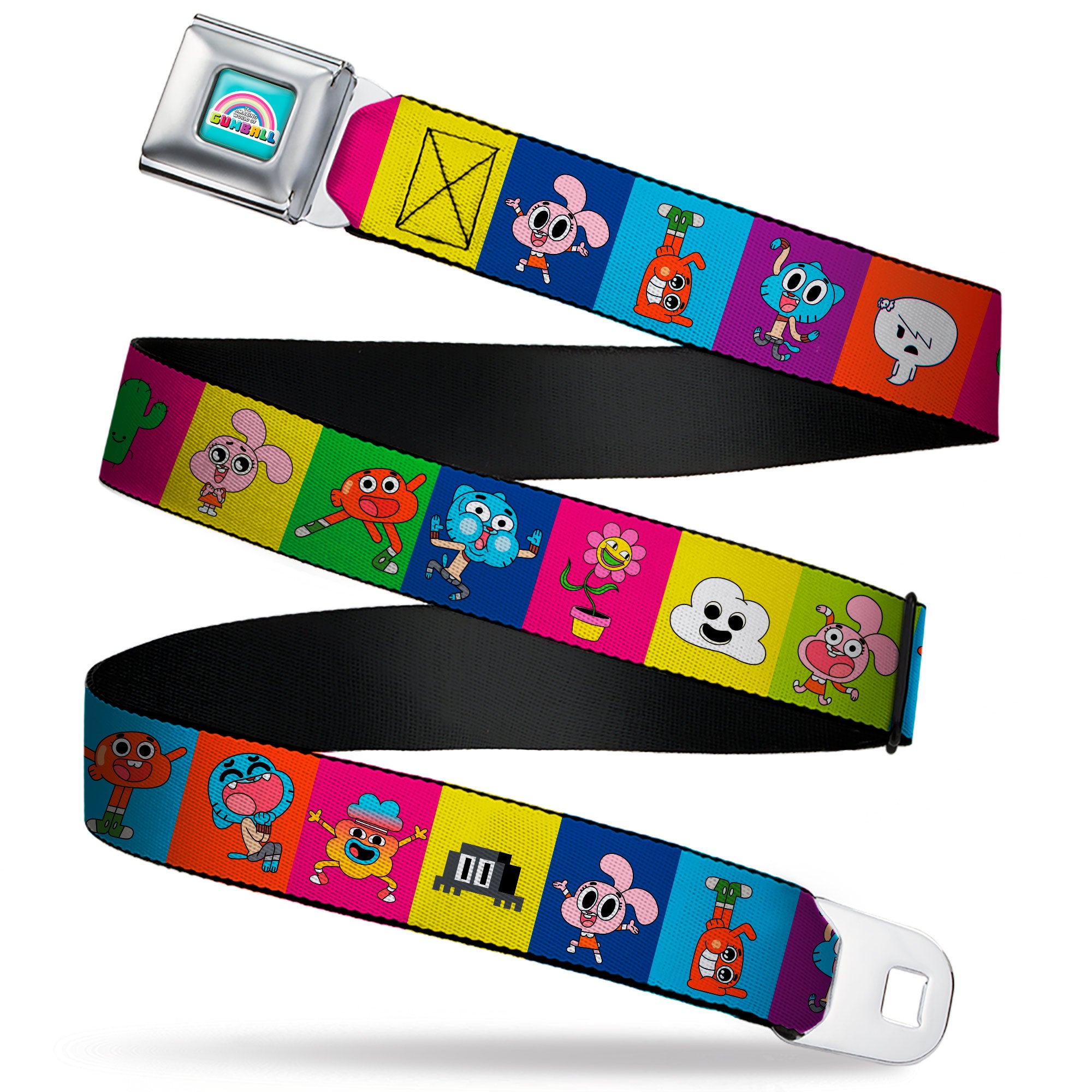 THE AMAZING WORLD GUMBALL Title Logo Full Color Blue Seatbelt Belt - The Amazing World of Gumball Character Pose Blocks Multi Color Webbing