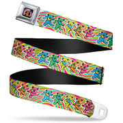 GRATEFUL DEAD Dancing Bear Icon Full Color Black/Orange Seatbelt Belt - Grateful Dead Dancing Bears Swirl Multi Color Webbing Seatbelt Belts Grateful Dead