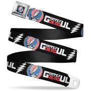 Grateful Dead Steal Your Face Stars and Stripes Logo Full Color Black/White/Red/Blue Seatbelt Belt - GRATEFUL DEAD Text with Steal Your Face Stars and Stripes Logo Black/White/Red/Blue Webbing Seatbelt Belts Grateful Dead