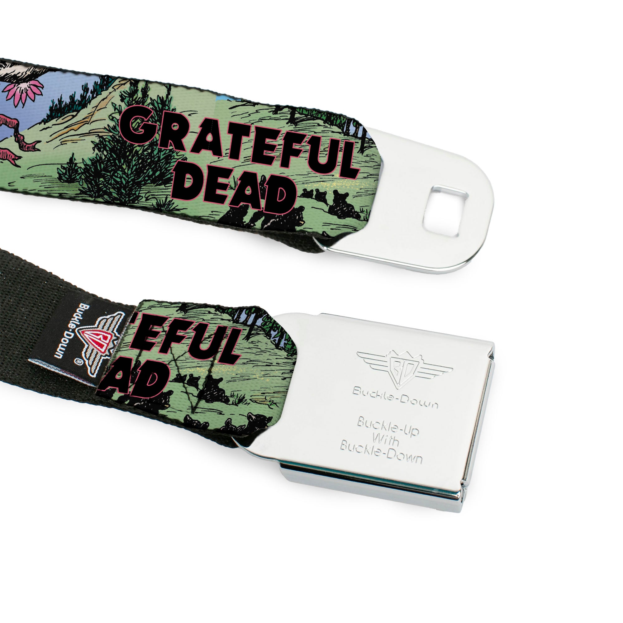 GRATEFUL DEAD Text with Steal Your Face Logo Full Color Black Seatbelt Belt - Grateful Dead Dave's Picks Volume Nine Montana Cover Art Webbing Seatbelt Belts Grateful Dead