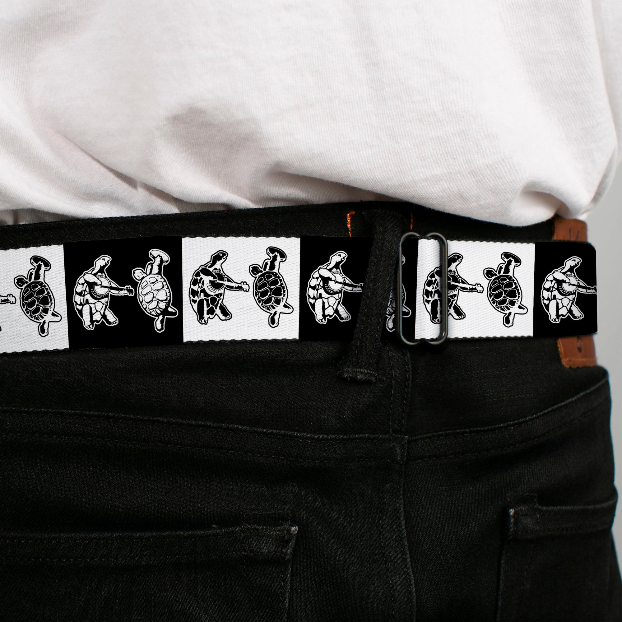 GRATEFUL DEAD Text with Steal Your Face Logo Full Color Black Seatbelt Belt - Grateful Dead Dancing Terrapin Blocks Black/White Webbing Seatbelt Belts Grateful Dead