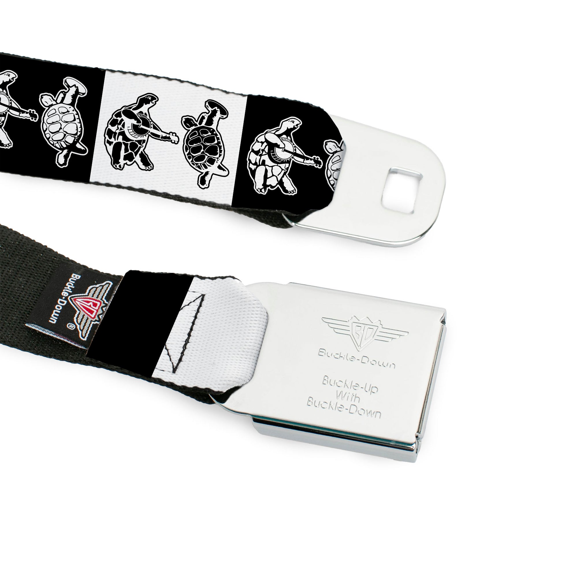 GRATEFUL DEAD Text with Steal Your Face Logo Full Color Black Seatbelt Belt - Grateful Dead Dancing Terrapin Blocks Black/White Webbing Seatbelt Belts Grateful Dead