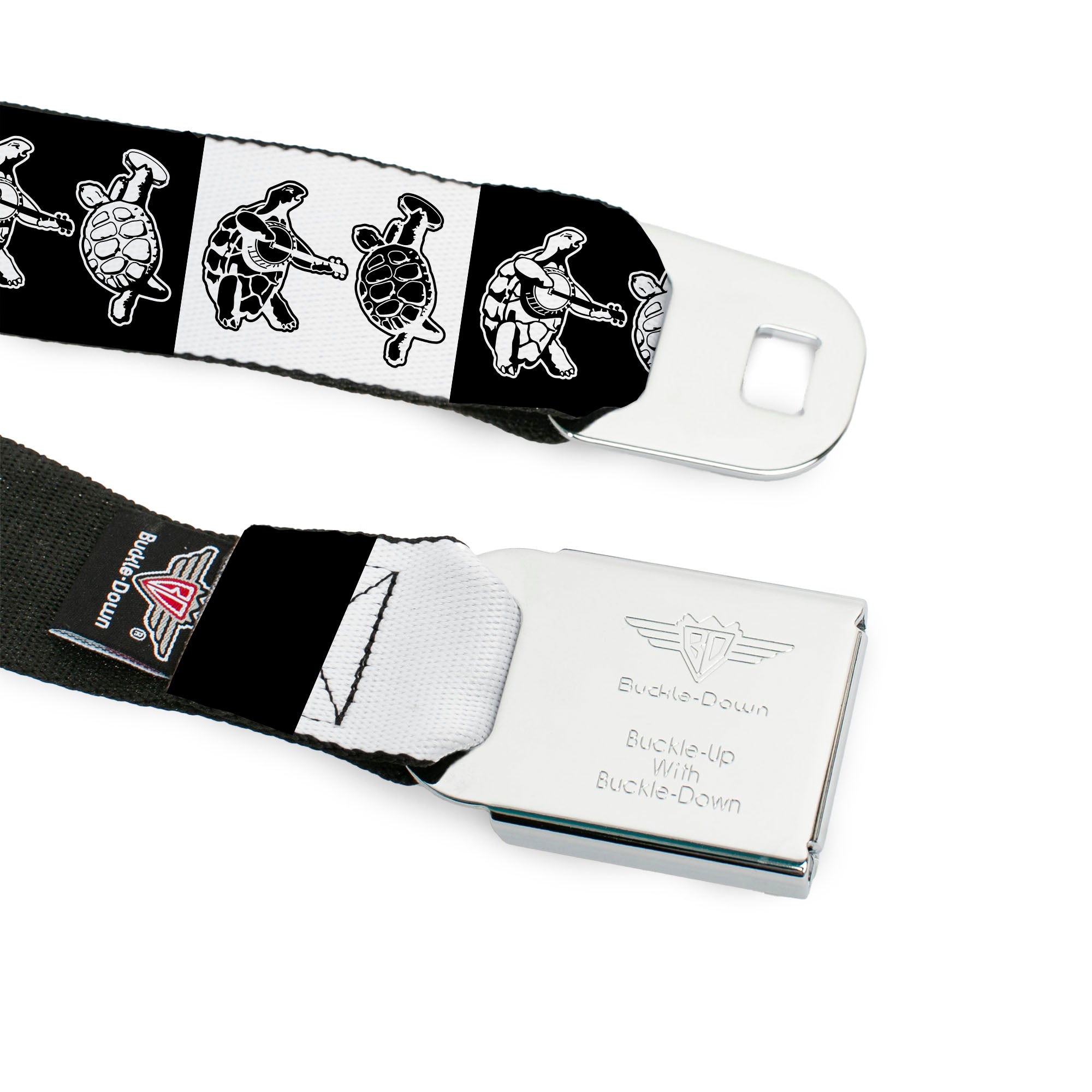 GRATEFUL DEAD Text with Steal Your Face Logo Full Color Black Seatbelt Belt - Grateful Dead Dancing Terrapin Blocks Black/White Webbing Seatbelt Belts Grateful Dead