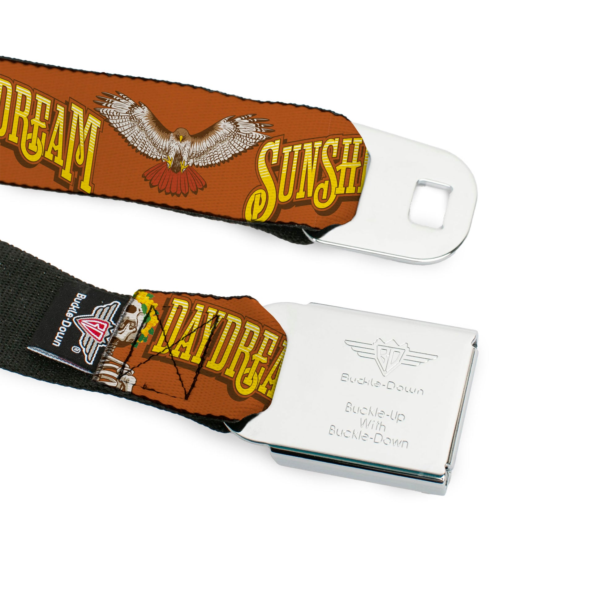 GRATEFUL DEAD Text with Steal Your Face Logo Full Color Black Seatbelt Belt - Grateful Dead SUNSHINE DAYDREAM Skeleton Orange Webbing Seatbelt Belts Grateful Dead