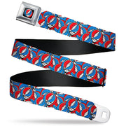 Grateful Dead Steal Your Face Logo Full Color Black/Red/White/Blue Seatbelt Belt - Grateful Dead Steal Your Face Logo Stacked Red/White/Blue Webbing Seatbelt Belts Grateful Dead
