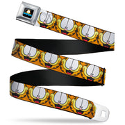 GARFIELD Pose Title Logo Full Color Black Seatbelt Belt - Garfield Smiling Expression Close-Up Orange Webbing Seatbelt Belts Garfield