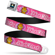 Garfield Smiling Face and Text Logo Full Color Black Seatbelt Belt - Garfield HEART THROB Flames Pose Valentine Pinks Webbing Seatbelt Belts Garfield
