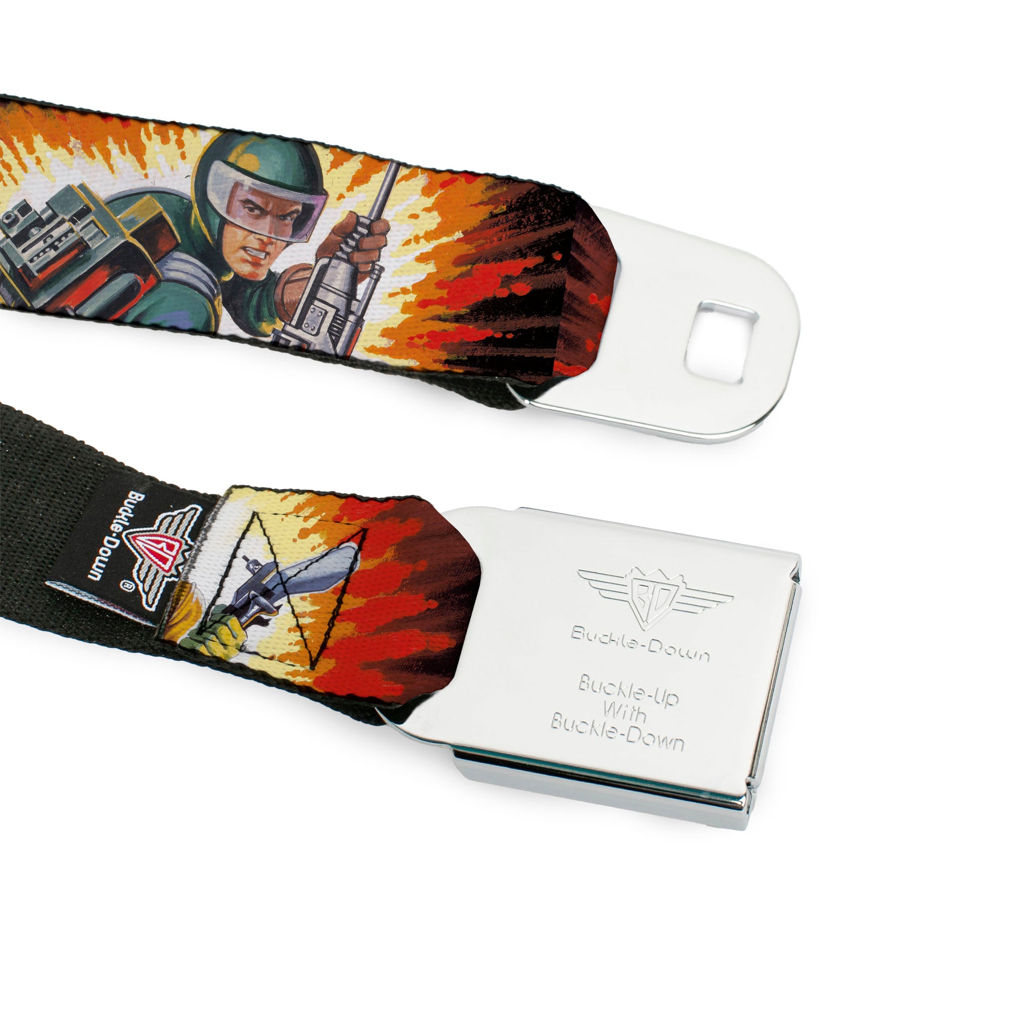 GI JOE Title Logo Stripe Full Color Black/Red/White/Blue Seatbelt Belt - GI Joe Retro Footloose Flash Air Tight Character File Card Explosion Poses Webbing Seatbelt Belts Hasbro