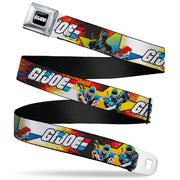 GI JOE Title Logo Stripe Full Color Black/Red/White/Blue Seatbelt Belt - GI JOE Storm Shadow Snake Eyes and Scarlett Comic Cover Poses Explosion Webbing Seatbelt Belts Hasbro