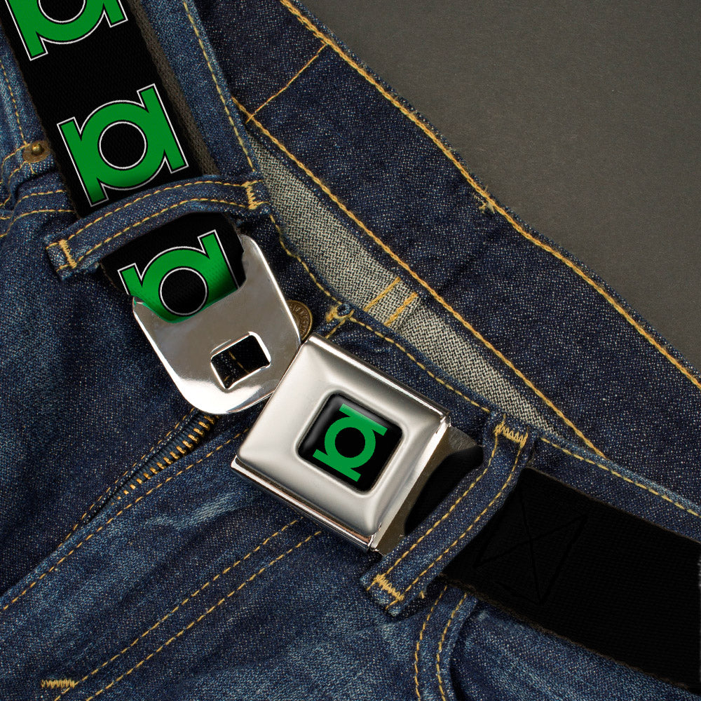 Green Lantern Logo CLOSE-UP Black Green Seatbelt Belt - Green Lantern Logo Black/Green Webbing Seatbelt Belts DC Comics