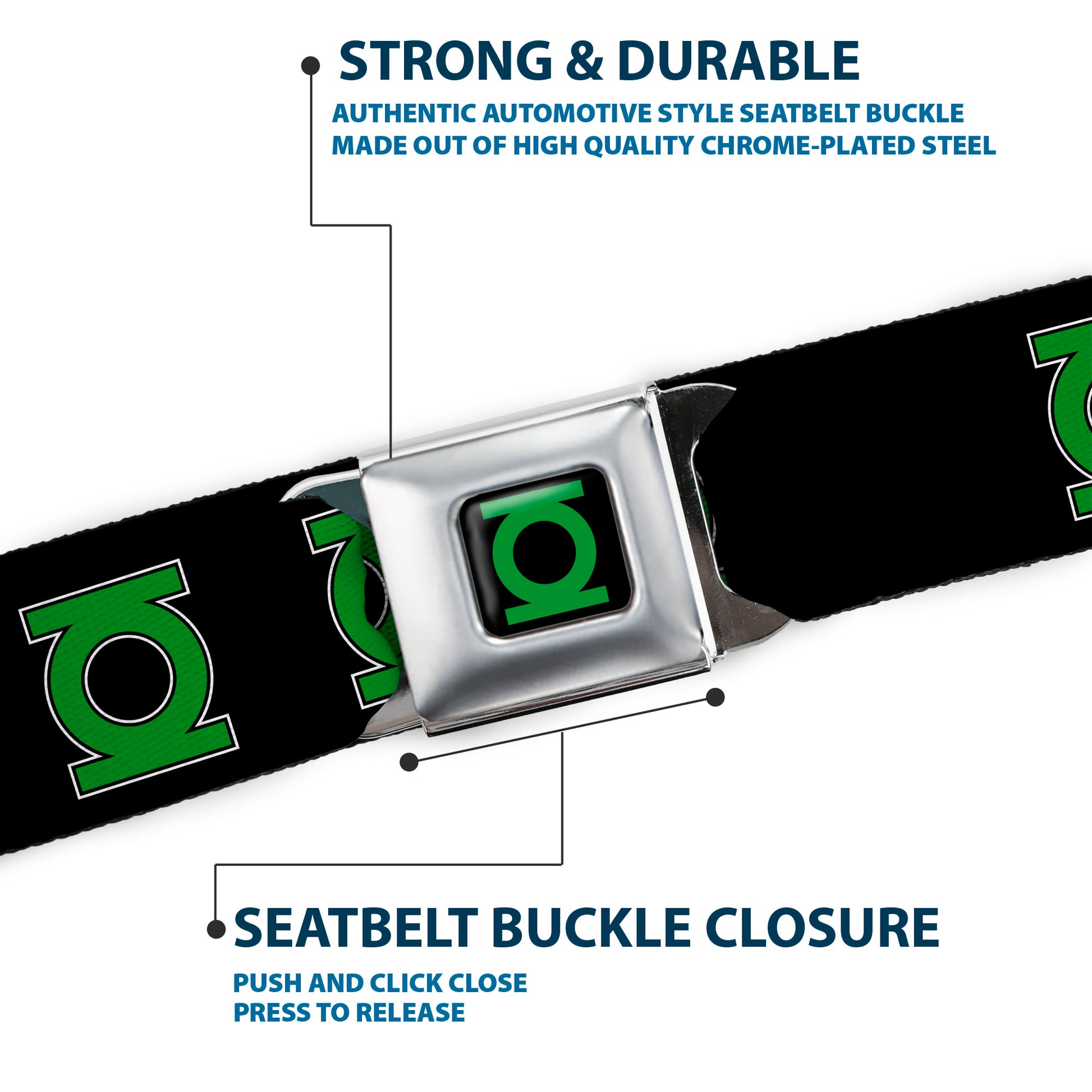Green Lantern Logo CLOSE-UP Black Green Seatbelt Belt - Green Lantern Logo Black/Green Webbing Seatbelt Belts DC Comics
