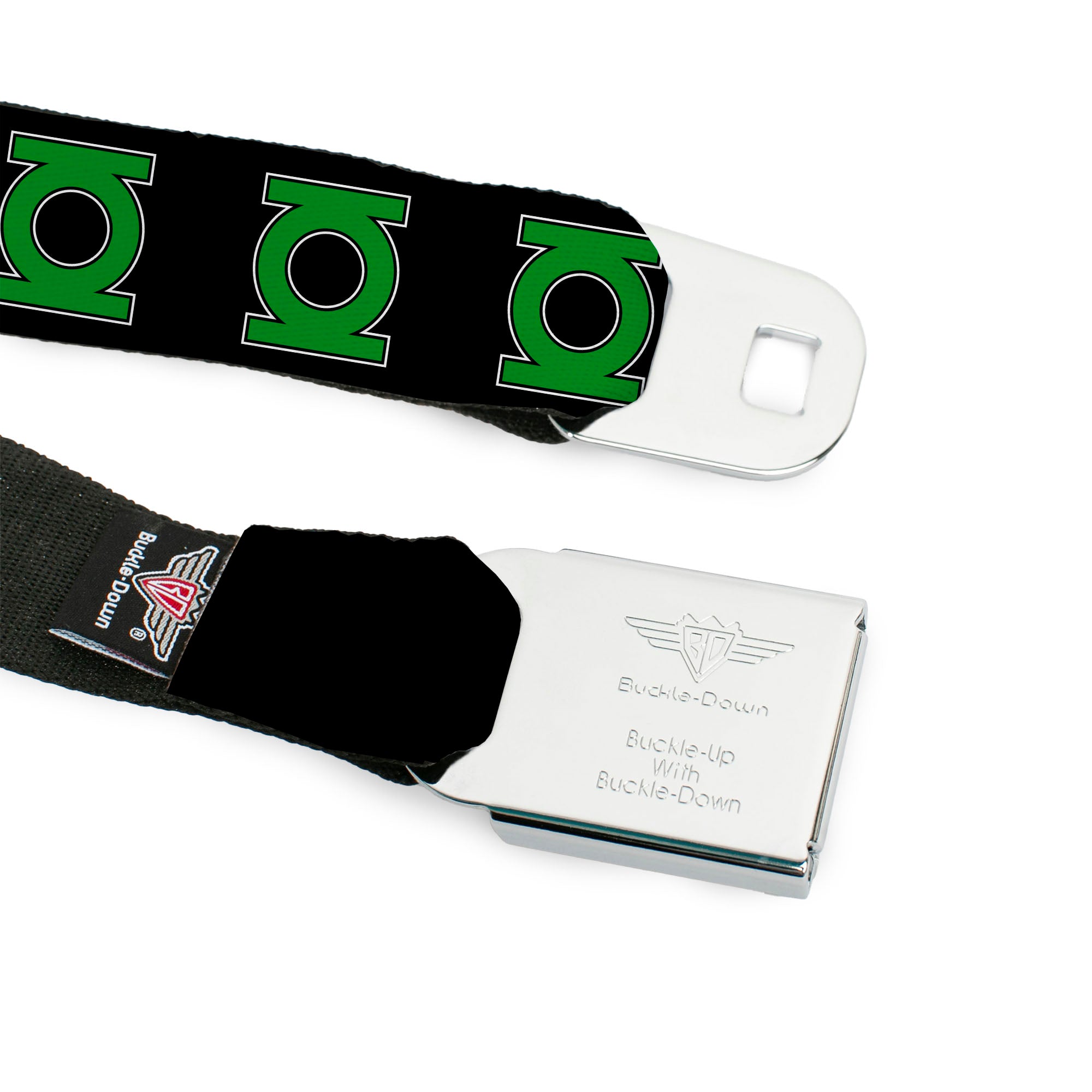 Green Lantern Logo CLOSE-UP Black Green Seatbelt Belt - Green Lantern Logo Black/Green Webbing Seatbelt Belts DC Comics