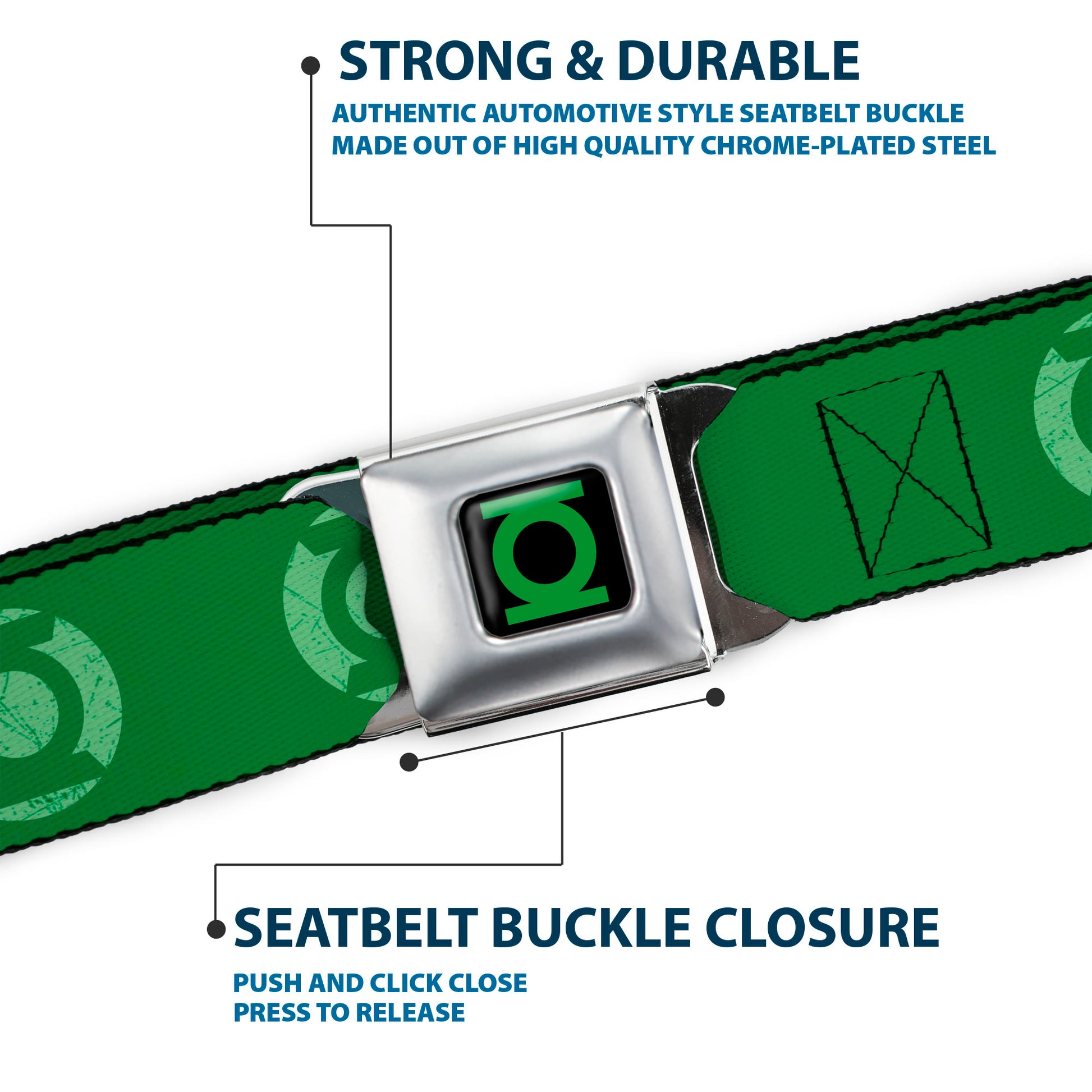 Green Lantern Logo CLOSE-UP Black Green Seatbelt Belt - Green Lantern Logo Weathered Greens Webbing Seatbelt Belts DC Comics