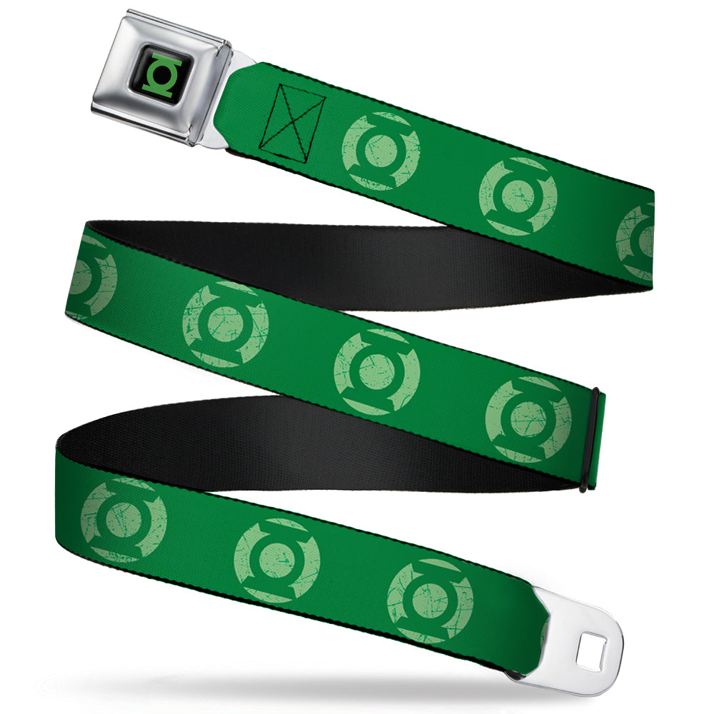 Green Lantern Logo CLOSE-UP Black Green Seatbelt Belt - Green Lantern Logo Weathered Greens Webbing Seatbelt Belts DC Comics