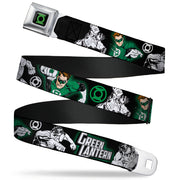 Green Lantern Logo CLOSE-UP Black Green Seatbelt Belt - GREEN LANTERN Action Poses Black/White/Green Webbing Seatbelt Belts DC Comics