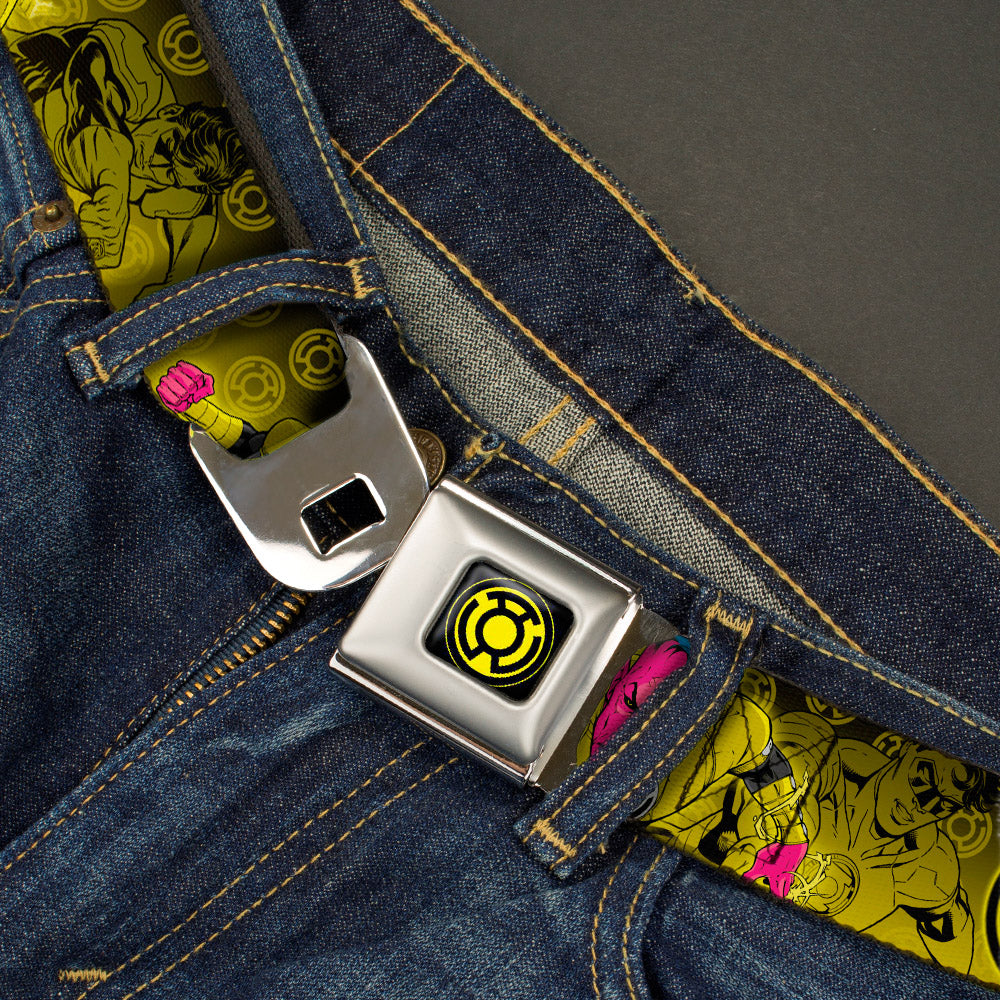 Sinestro Corps Logo Full Color Black/Yellow Seatbelt Belt - Sinsestro Poses & Logo/Green Lantern Poses Black-Yellow Fade Webbing Seatbelt Belts DC Comics