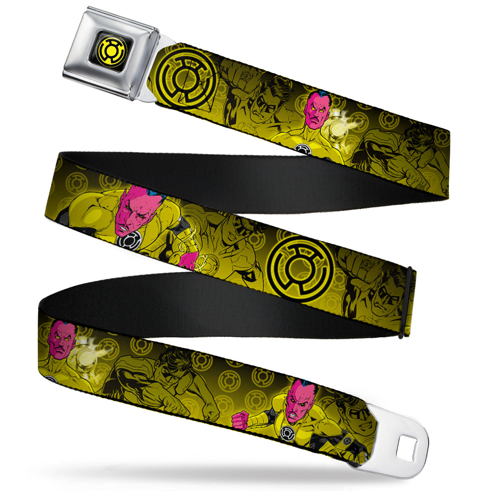 Sinestro Corps Logo Full Color Black/Yellow Seatbelt Belt - Sinsestro Poses & Logo/Green Lantern Poses Black-Yellow Fade Webbing Seatbelt Belts DC Comics