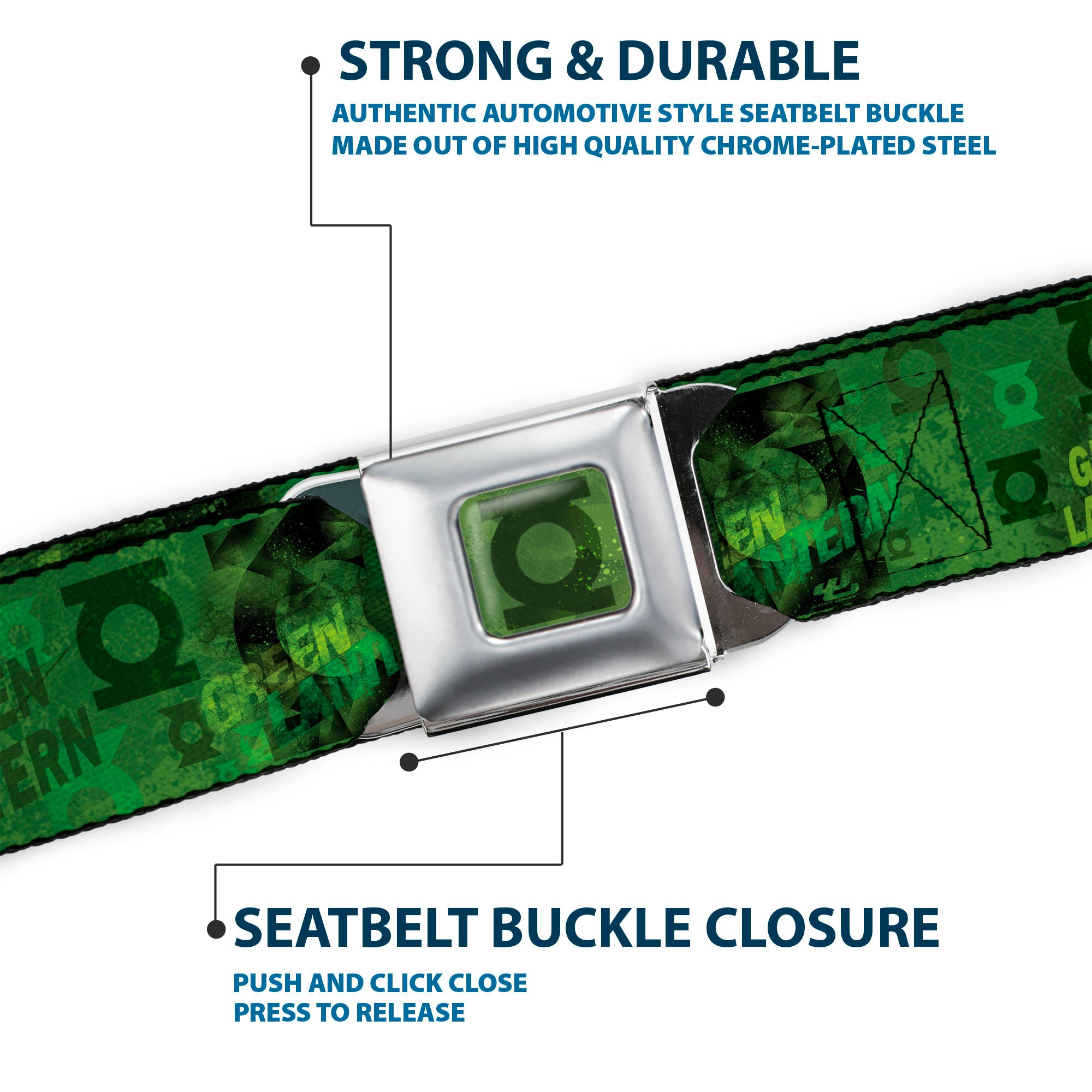 Green Lantern Logo Weathered Full Color Greens Seatbelt Belt - GREEN LANTERN/Logo Collage Weathered Greens Webbing Seatbelt Belts DC Comics