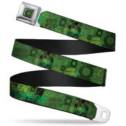 Green Lantern Logo Weathered Full Color Greens Seatbelt Belt - GREEN LANTERN/Logo Collage Weathered Greens Webbing Seatbelt Belts DC Comics