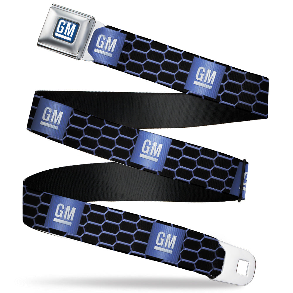 GM Bug Logo Full Color Blue Gradient/White Seatbelt Belt - GM Bug Logo Honeycomb Grill Black/Blues/White Webbing Seatbelt Belts GM General Motors
