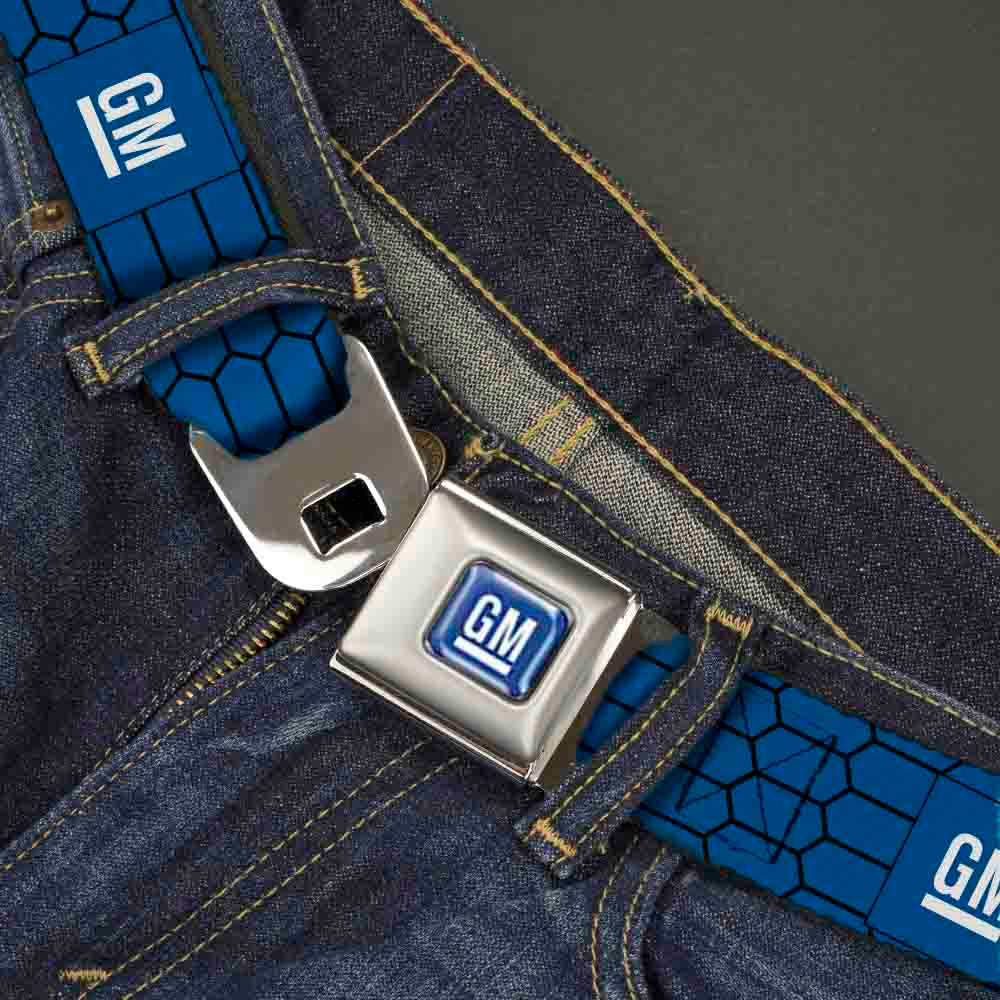 GM Bug Logo Full Color Blue Gradient/White Seatbelt Belt - GM Bug Logo Honeycomb Grill Blue/Black/White Webbing Seatbelt Belts GM General Motors