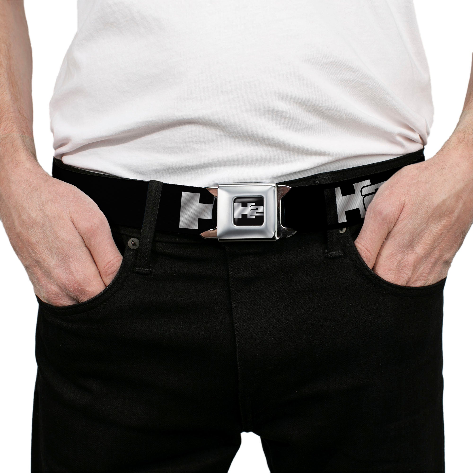 H2 Seatbelt Belt - H2 Black/Silver Logo REPEAT Webbing Seatbelt Belts GM General Motors