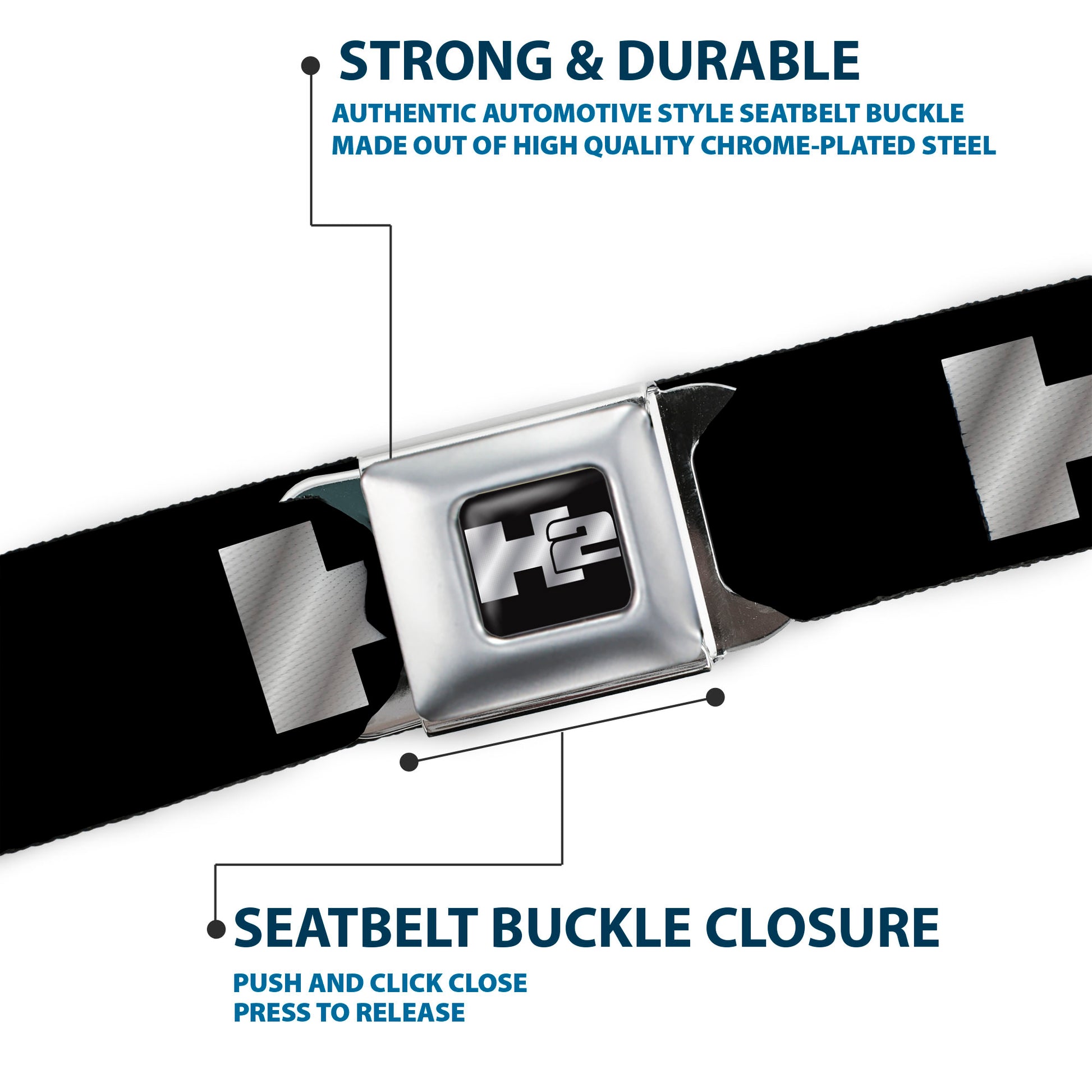 H2 Seatbelt Belt - H2 Black/Silver Logo REPEAT Webbing Seatbelt Belts GM General Motors
