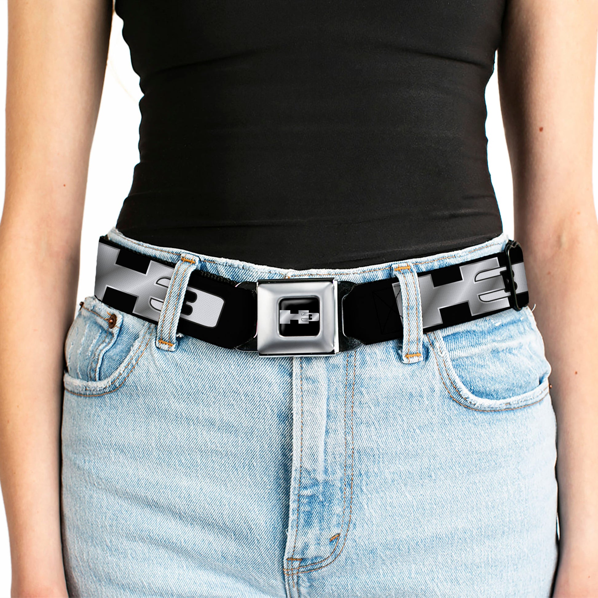 H3 Seatbelt Belt - H3 Black/Silver Logo REPEAT Webbing Seatbelt Belts GM General Motors
