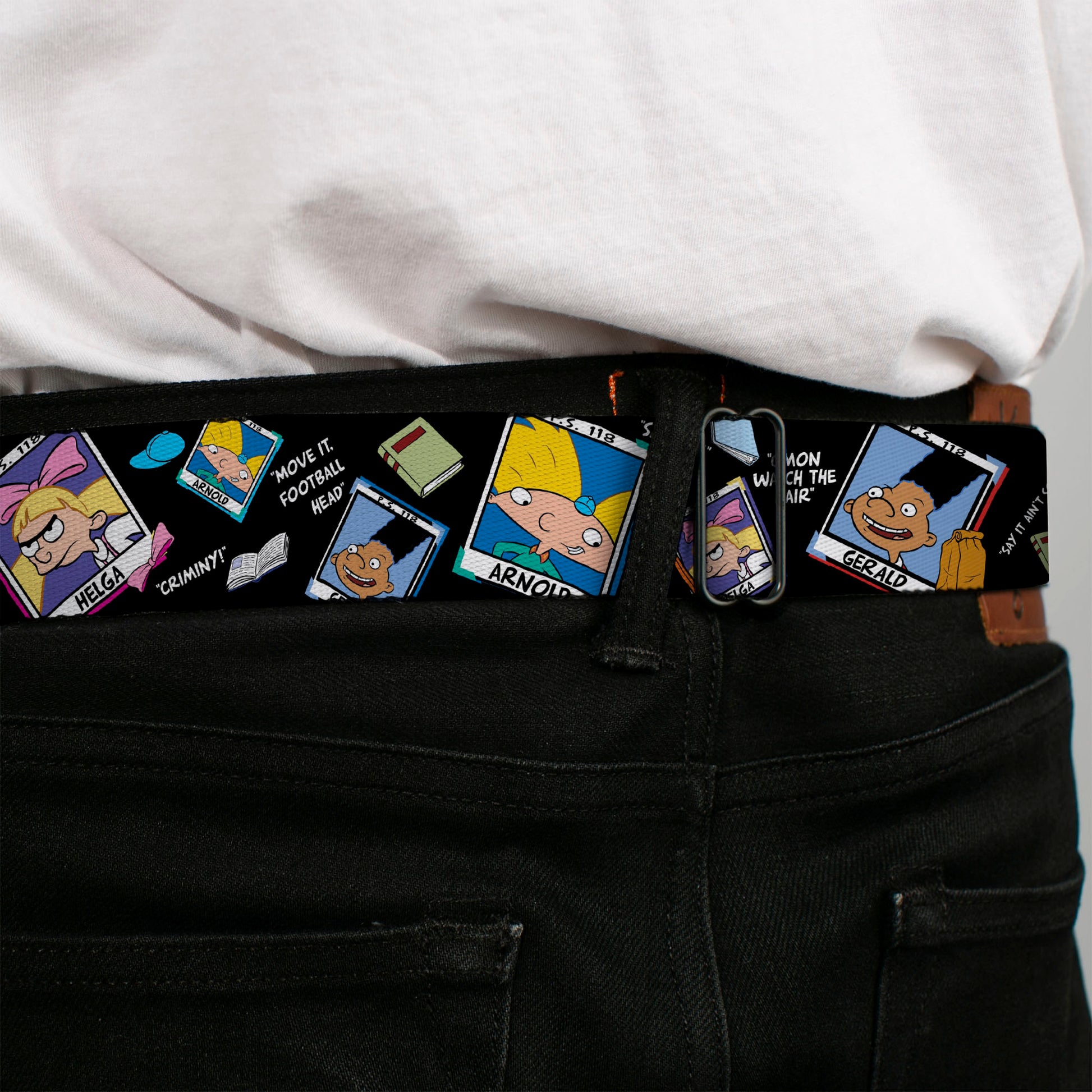 Arnold Pose Full Color Black Seatbelt Belt - Hey Arnold Class Pix/Quotes ARNOLD/GERALD/HELGA Webbing Seatbelt Belts Hey Arnold