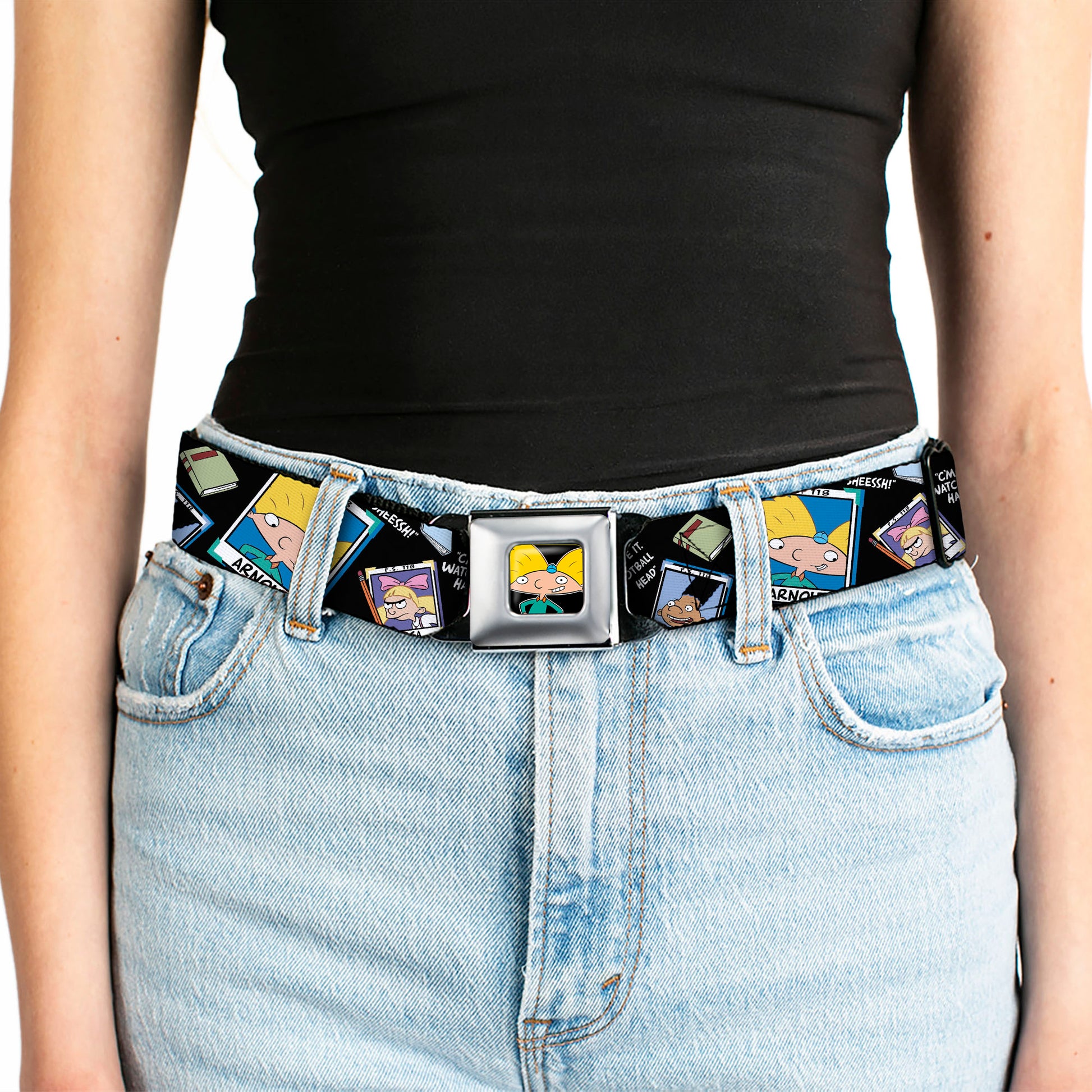 Arnold Pose Full Color Black Seatbelt Belt - Hey Arnold Class Pix/Quotes ARNOLD/GERALD/HELGA Webbing Seatbelt Belts Hey Arnold