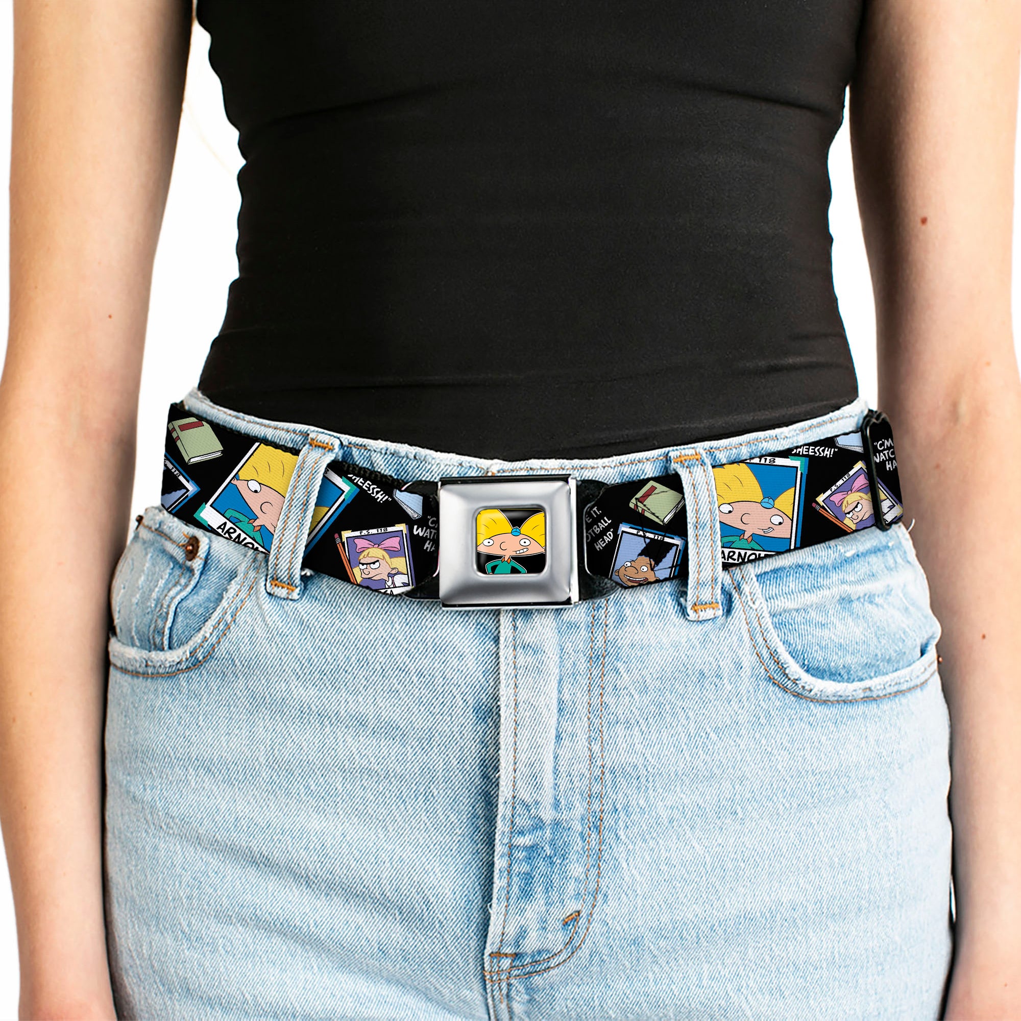 Arnold Pose Full Color Black Seatbelt Belt - Hey Arnold Class Pix/Quotes ARNOLD/GERALD/HELGA Webbing Seatbelt Belts Hey Arnold